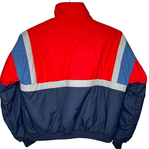 VTG 80s Roffe USA Men’s Thinsulate Red White Blue Ski Coat Size L Color Block - Picture 2 of 14
